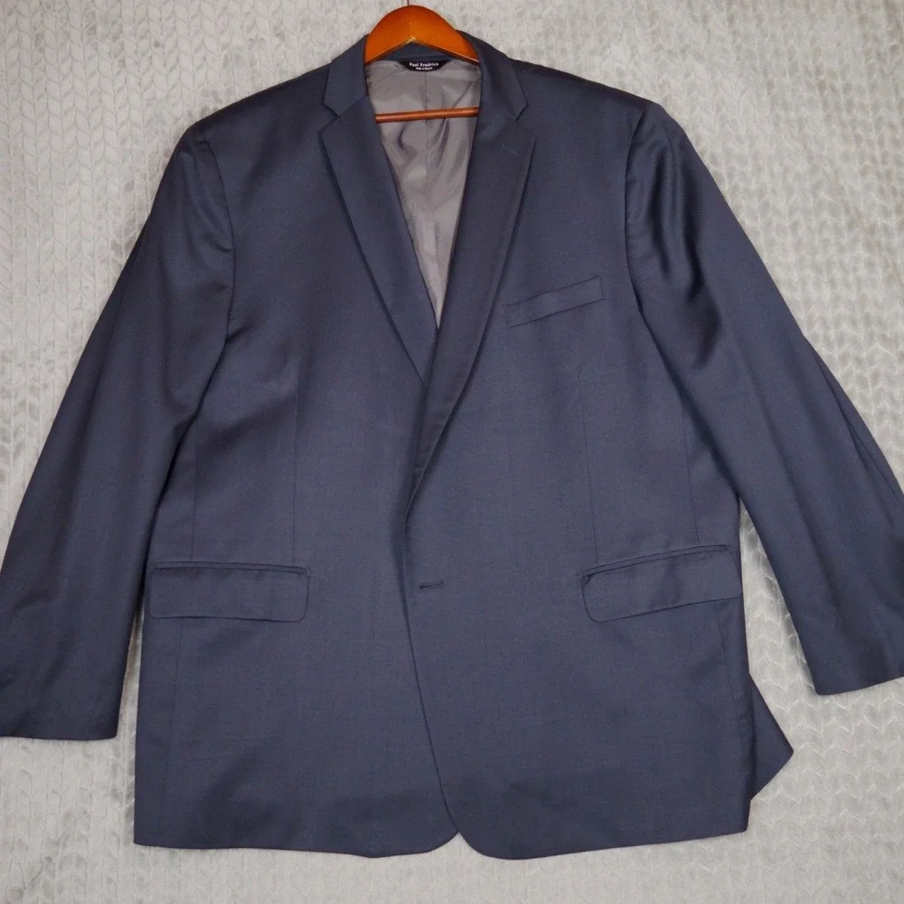 Paul Fredrick Blazer Men 53L Navy Blue Gold Crest Button Wool Sport Coat Classic